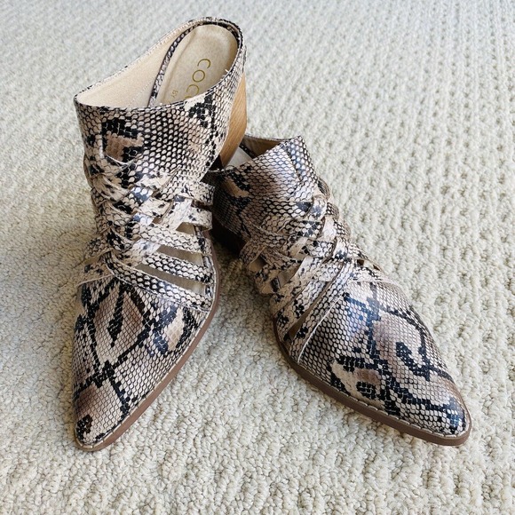 Coconuts By Matisse High Heel Mule Faux Python Upper Cut Outs Pointy Toes 8.5M - Picture 9 of 11